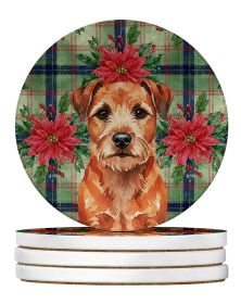 Red Border Terrier Christmas PoinsettIas Large Sandstone Coasters Pack of 4 Absorbent Round Coasters Decor Gifts for Men or Women, 4 in, Multicol
