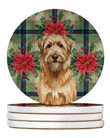 Tawny Briard Christmas PoinsettIas Large Sandstone Coasters Pack of 4 Absorbent Round Coasters Decor Gifts for Men or Women, 4 in, Multicolor
