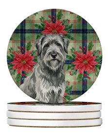 Gray Briard Christmas PoinsettIas Large Sandstone Coasters Pack of 4 Absorbent Round Coasters Decor Gifts for Men or Women, 4 in, Multicolor
