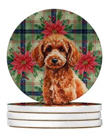 Toy Red Poodle Christmas PoinsettIas Large Sandstone Coasters Pack of 4 Absorbent Round Coasters Decor Gifts for Men or Women, 4 in, Multicolor