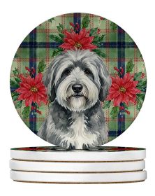 Gray and White Old English Sheepdog Christmas PoinsettIas Large Sandstone Coasters Pack of 4 Absorbent Round Coasters Decor Gifts for Men or Wome