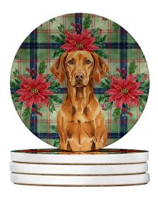 Vizsla Christmas PoinsettIas Large Sandstone Coasters Pack of 4 Absorbent Round Coasters Decor Gifts for Men or Women, 4 in, Multicolor